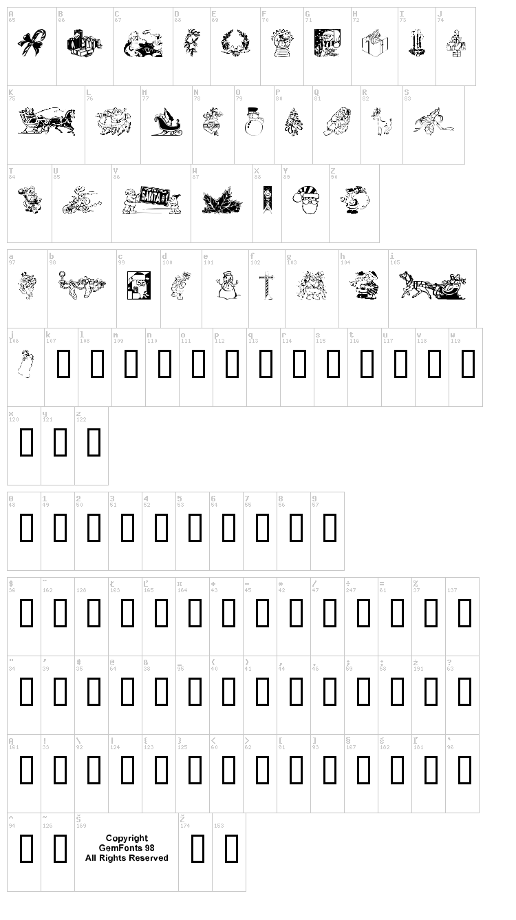 Xmas Clipart 2 font map